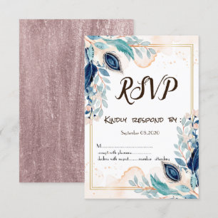 Waterverf Peacock Floral RSVP Kaart