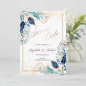 Waterverf Peacock Floral slaat de datum op Save The Date (Staand voorkant)