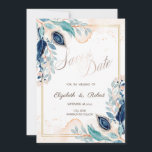 Waterverf Peacock Floral slaat de datum op Save The Date<br><div class="desc">Elegant chic floral save the date. Bewaar de datum die met jouw naam kan worden aangepast op een prachtige manier. Selecteer de knop "aanpassen" om de lettertypestijl,  kleur en grootte te wijzigen.</div>