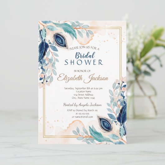 Waterverf Peacock Floral Vrijgezellenfeest Kaart (Staand voorkant)