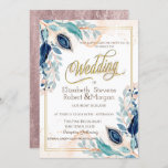 Waterverf Peacock Floral Wedding Kaart<br><div class="desc">Chic waterverf floral bruiloft uitnodiging.</div>