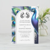Waterverf Peacock Formele bruiloft uitnodigingen (Staand voorkant)