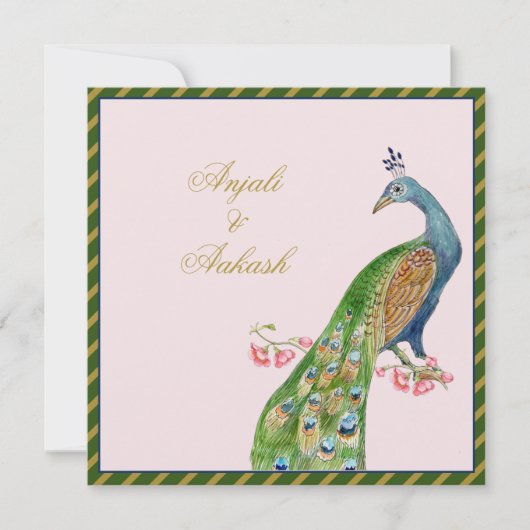  Waterverf Peacock Indische bruiloft Kaart (Voorkant)