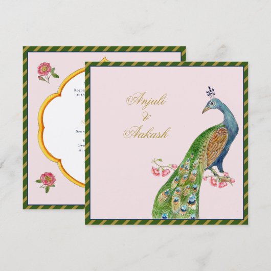  Waterverf Peacock Indische bruiloft Kaart (Voorkant / Achterkant)
