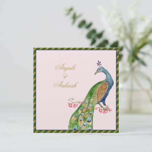 Waterverf Peacock Indische bruiloft Kaart (Staand voorkant)
