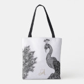 Waterverf Peacock Monogram Zwart-wit Tote Bag (Achterkant)