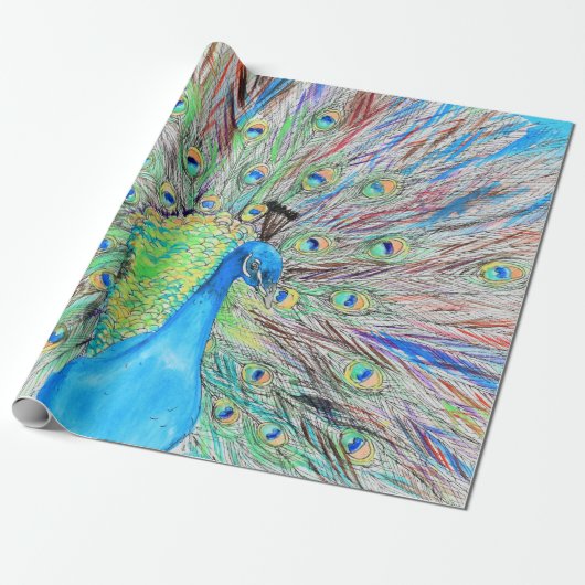 Waterverf Peacock Painting Cadeaupapier (Uitgerold)