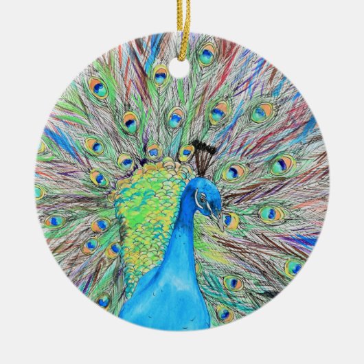 Waterverf Peacock Painting Keramisch Ornament (Voorkant)