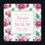 Waterverf Peacock & Red Floral - Bridesmaid Kaart<br><div class="desc">Dit prachtige patroon van de waterverf kenmerkt vredesveren en roze bloemen | © en ® Bigstock® - Alle rechten voorbehouden.</div>