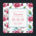 Waterverf Peacock & Red Floral - Bridesmaid Kaart<br><div class="desc">Dit prachtige patroon van de waterverf kenmerkt vredesveren en roze bloemen | © en ® Bigstock® - Alle rechten voorbehouden.</div>