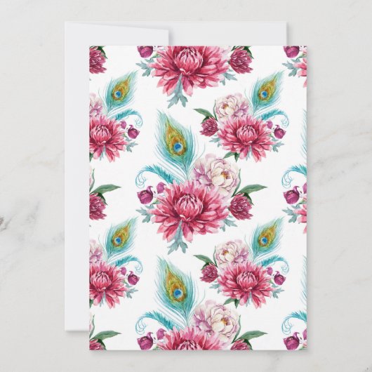 Waterverf Peacock & Red Floral | Dank u wel Bedankkaart (Achterkant)