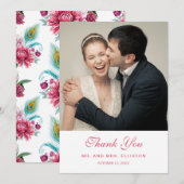 Waterverf Peacock & Red Floral | Dank u wel Bedankkaart (Voorkant / Achterkant)