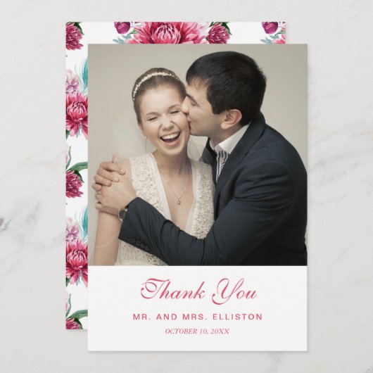 Waterverf Peacock & Red Floral | Dank u wel Bedankkaart (Voorkant / Achterkant)