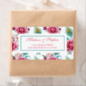 Waterverf Peacock & Rode Bloemen - Bruiloft Etiket (Insitu)