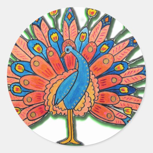 Waterverf Peacock Ronde Sticker (Voorkant)