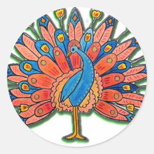 Waterverf Peacock Ronde Sticker (Voorkant)