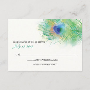 Waterverf Peacock Veer Bruiloft RSVP Kaartje