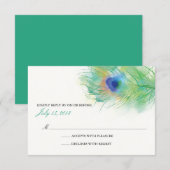 Waterverf Peacock Veer Bruiloft RSVP Kaartje (Voorkant / Achterkant)