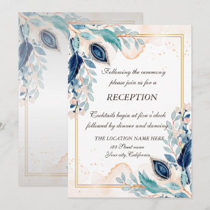 Waterverf Peacock Veer Floral Reception Kaart