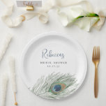 Waterverf Peacock-Vrijgezellenfeest Papieren Bordje<br><div class="desc">Deze elegante papieren borden passen perfect bij onze Waterverf Peacock Feather vrijgezellenfeest suite. Het ontwerp kenmerkt één enkele waterverf pauw vether met uw douanetekst - gast van de naam van de eer,  het gebeurtenistype,  en datum - in het coördineren van middernacht blauw en indigo het schrijven.</div>