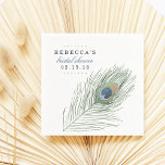 Waterverf Peacock-Vrijgezellenfeest Servetten<br><div class="desc">Onze kerkcocktailluiers zijn een prachtige persoonlijke aanraking voor het vrijgezellenfeest dat je plant! Het ontwerp kenmerkt één enkele vredesveer in zachte waterverven, die door uw gebeurtenisdetails wordt geflankeerd — gast van de naam van de eer, het gebeurtenistype en de datum — bij het coördineren van middernacht blauw en middelgroot blauw...</div>