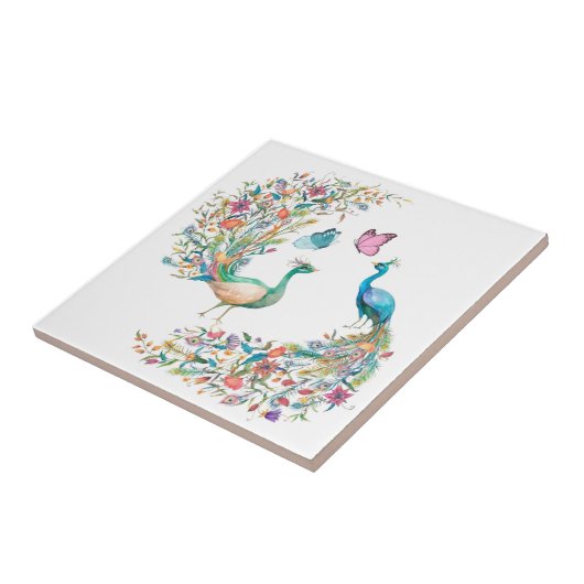 Waterverf Peacocks en Butterflies Tegeltje (Zijkant)