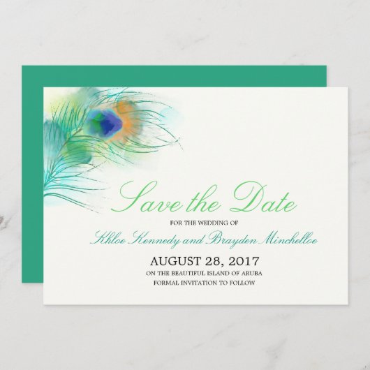 Waterverf PeacockVeer sparen de Datum Save The Date (Voorkant / Achterkant)