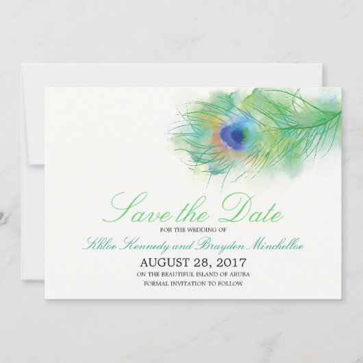 Waterverf PeacockVeer sparen de Datum Save The Date (Voorkant)