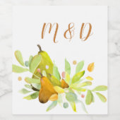 Waterverf Pear en Greenery Wijn Etiket (Enkel label)