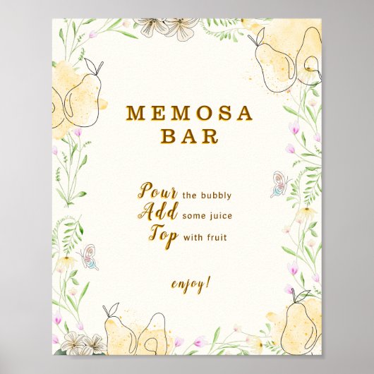 Waterverf Pear Floral Garden Memosa Bar Sign Poster (Voorkant)