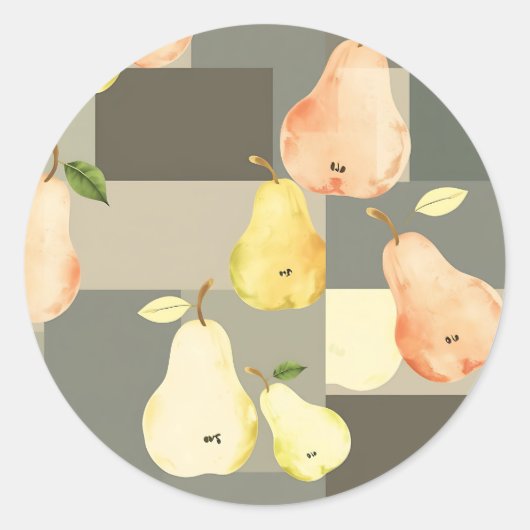 Waterverf Pear Patchwork Pattern Design Ronde Sticker (Voorkant)