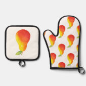Waterverf Pear & Pear Pattern Ovenwant & Pannenlap Set (Voorkant)