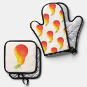 Waterverf Pear & Pear Pattern Ovenwant & Pannenlap Set (Voorkant / Achterkant)