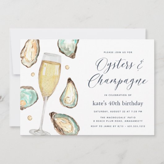 Waterverf Pearl Oysters & Champagne Kaart (Voorkant)