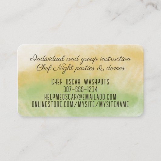 Waterverf peer gebak chef-kok koken bakken Toscaan Visitekaartje (Achterkant)