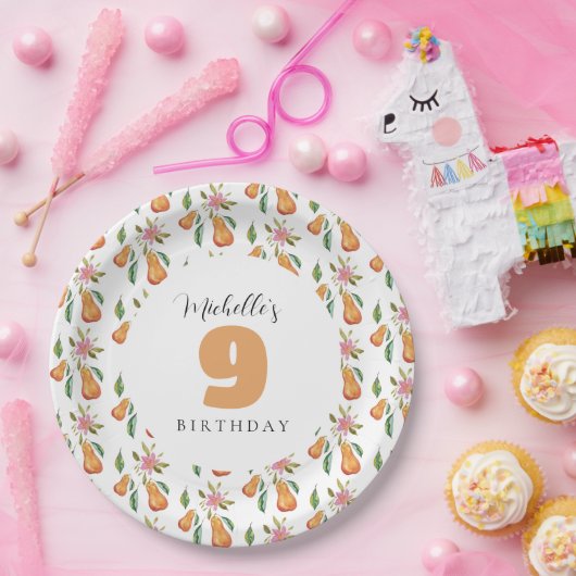 Waterverf Peer Pattern Monogramed Papieren Bordje (Feest)