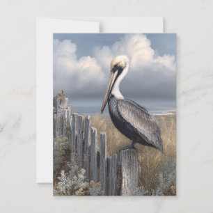 Waterverf Pelikaan op een hek Briefkaart