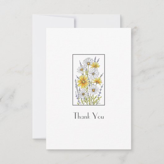 Waterverf, pen en inkt Daisy Floral Bouquet Bedankkaart (Voorkant)