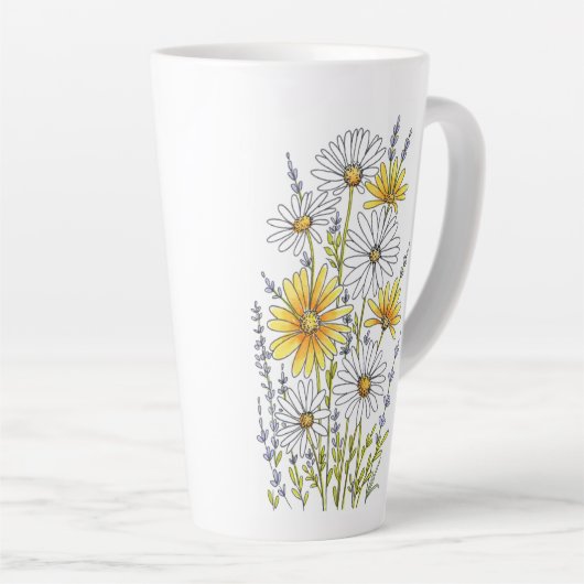 Waterverf, pen en inkt Daisy Floral Bouquet Latte Mok (Rechterhoek)