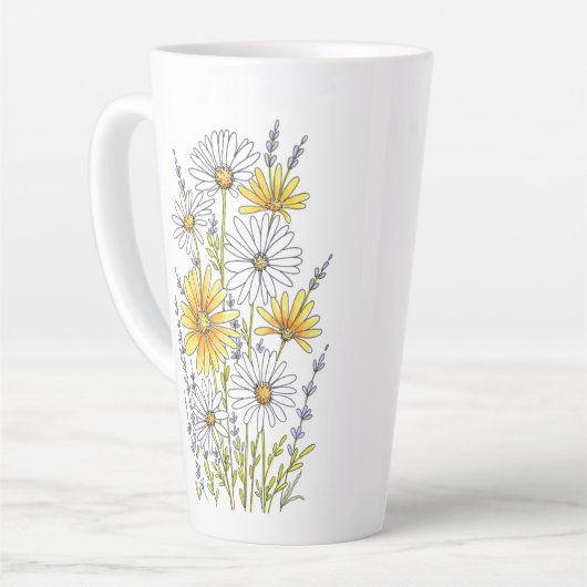 Waterverf, pen en inkt Daisy Floral Bouquet Latte Mok (Linkerhoek)