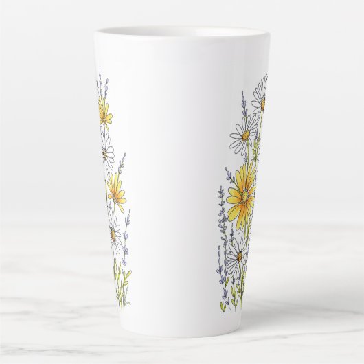 Waterverf, pen en inkt Daisy Floral Bouquet Latte Mok (Voorkant)