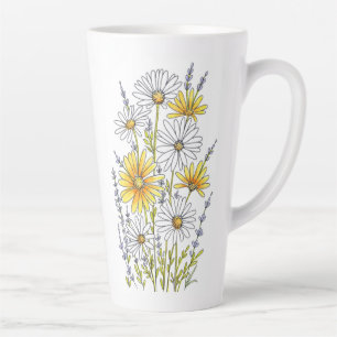 Waterverf, pen en inkt Daisy Floral Bouquet Latte Mok