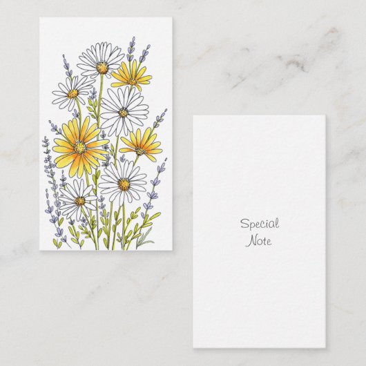Waterverf, pen en inkt Daisy Floral Bouquet Notitiekaartje (Voorkant / Achterkant)