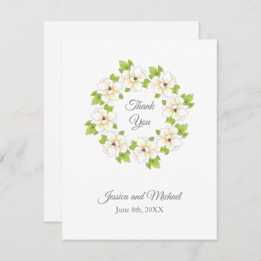 Waterverf, pen en inkt Magnolia Wreator Bedankkaart (Voorkant / Achterkant)