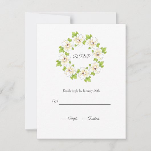 Waterverf, pen en inkt Magnolia Wreator RSVP Kaartje (Voorkant)