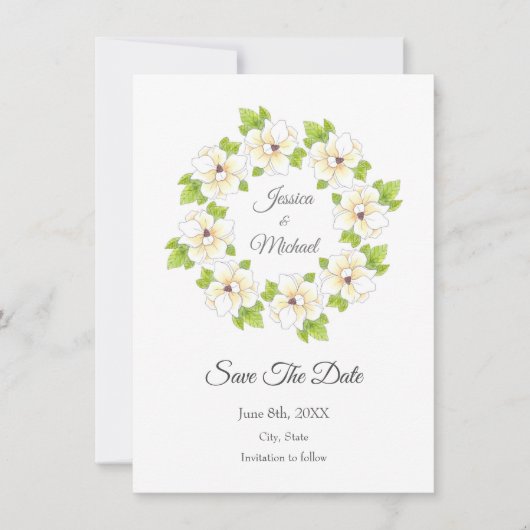 Waterverf, pen en inkt Magnolia Wreator Save The Date (Voorkant)