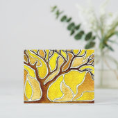 Waterverf Pen en Inktboom - Geel goud Briefkaart (Staand voorkant)