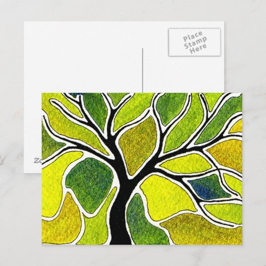Waterverf Pen en Inktboom - Geel groen Briefkaart (Voorkant / Achterkant)