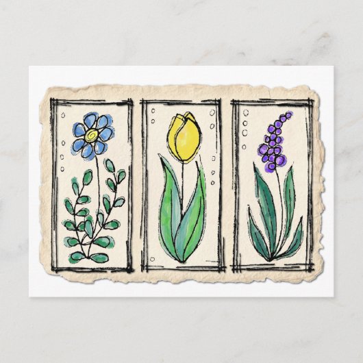 Waterverf Pen en inktkettingbloemen Briefkaart (Voorkant)