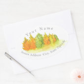 Waterverf, Pen & Ink Herfstbomen Label (Envelop)